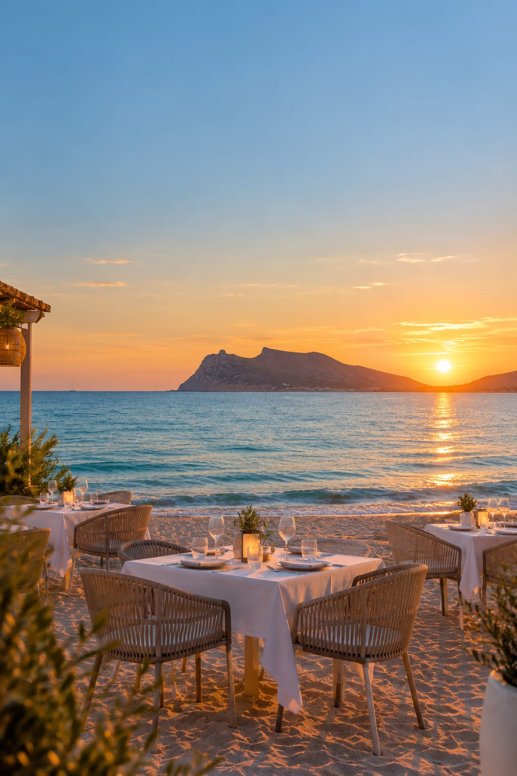 Tavoli di Marina Due Golfi affacciati sulla spiaggia del Poetto a Cagliari